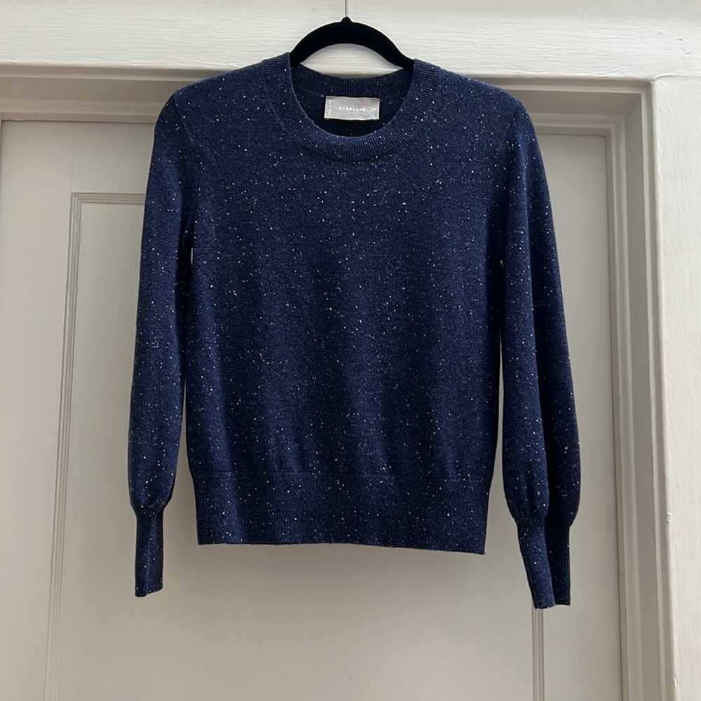 Everlane Cashmere Lantern Sweater in Indigo Donegal